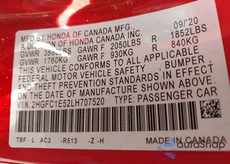 2020 Honda Civic Si Sedan from USA, damaged, VIN 2HGFC1E52LH707520